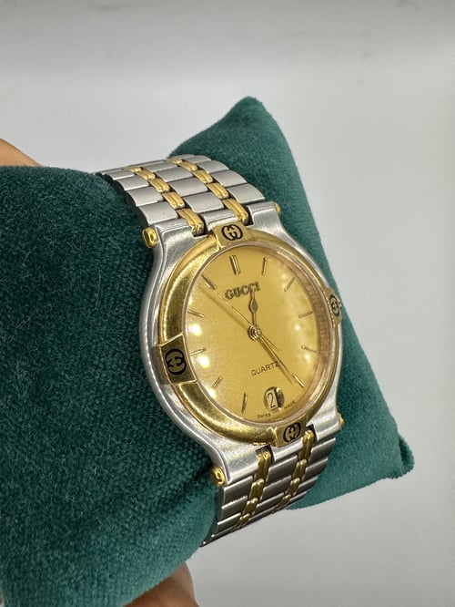 Image of Vintage 1984 Two Tone Steel Swiss Quartz Gucci 9000M (Gold Dial)
