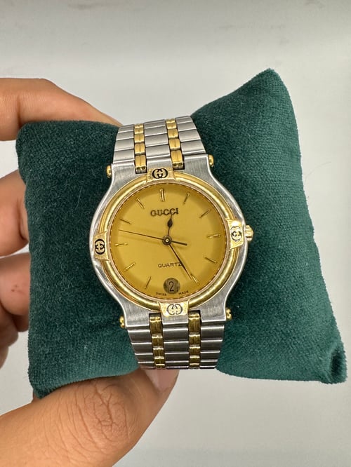 Image of Vintage 1984 Two Tone Steel Swiss Quartz Gucci 9000M (Gold Dial)