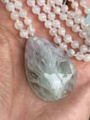 Moonstone Hand Knotted Gemstone Necklace with Scolecite in Fluorite Pendant