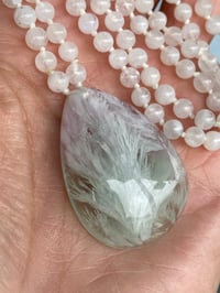 Image 1 of Moonstone Hand Knotted Gemstone Necklace with Scolecite in Fluorite Pendant