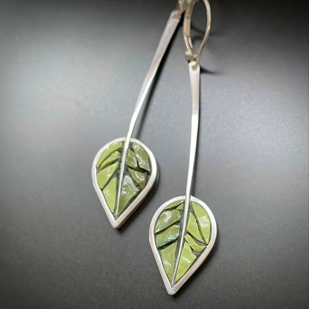 Image of Green Leaves with Stem Earrings