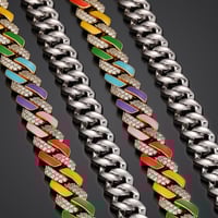 Image 3 of 14mm Moissanite Enamel Cuban Chain