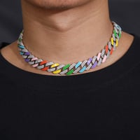 Image 1 of 14mm Moissanite Enamel Cuban Chain
