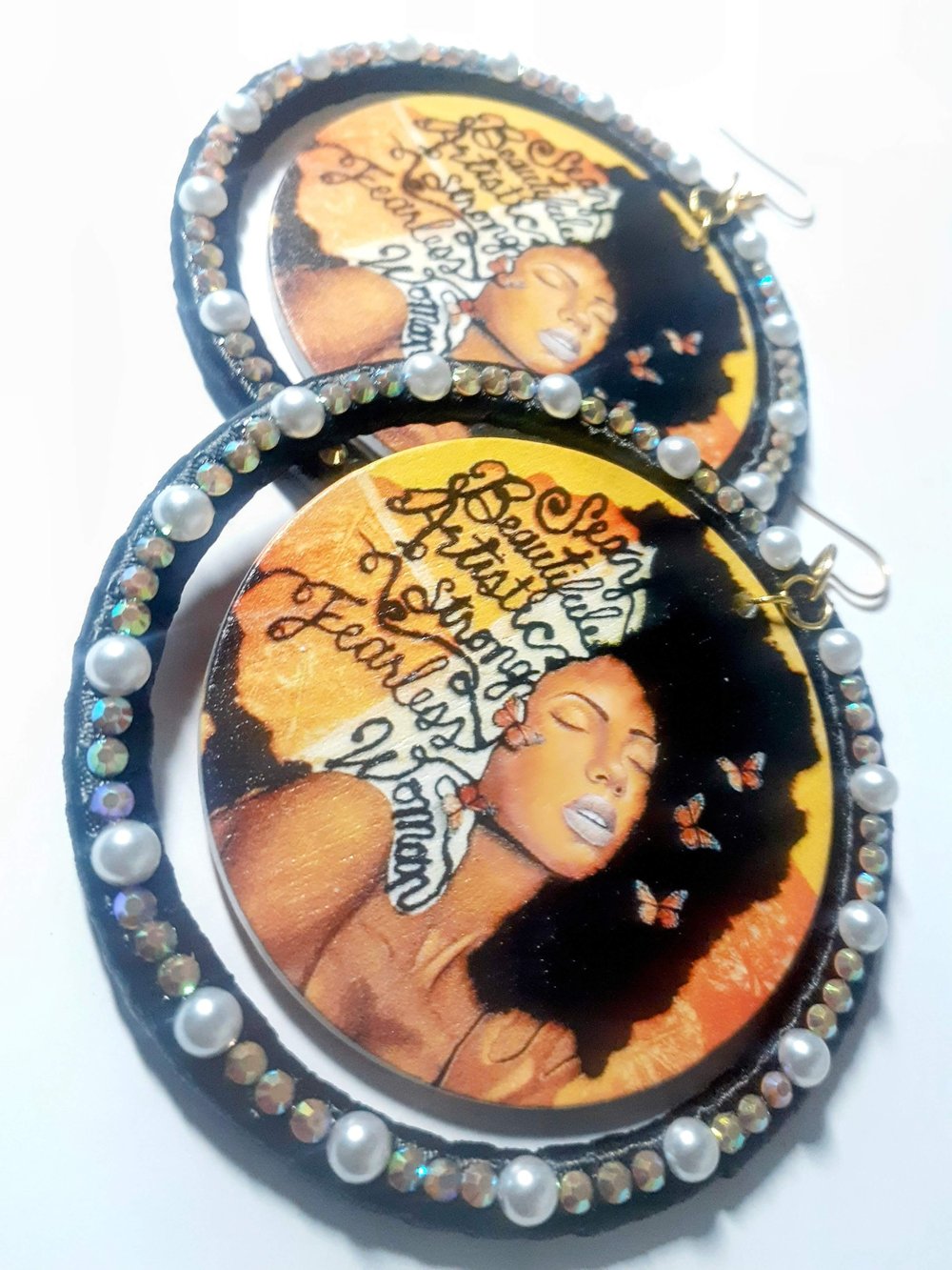 Image of Afrocentric, Inspired, Statement, Custom, Ribbon, Wood earrings