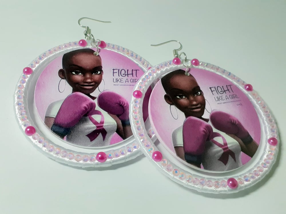 Image of Breast Cancer, Afrocentric, Custom, Statement, Ribbon, Wood Earrings