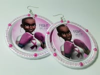 Image 2 of Breast Cancer, Afrocentric, Custom, Statement, Ribbon, Wood Earrings