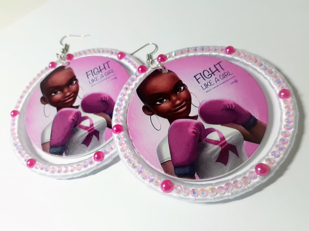 Image of Breast Cancer, Afrocentric, Custom, Statement, Ribbon, Wood Earrings