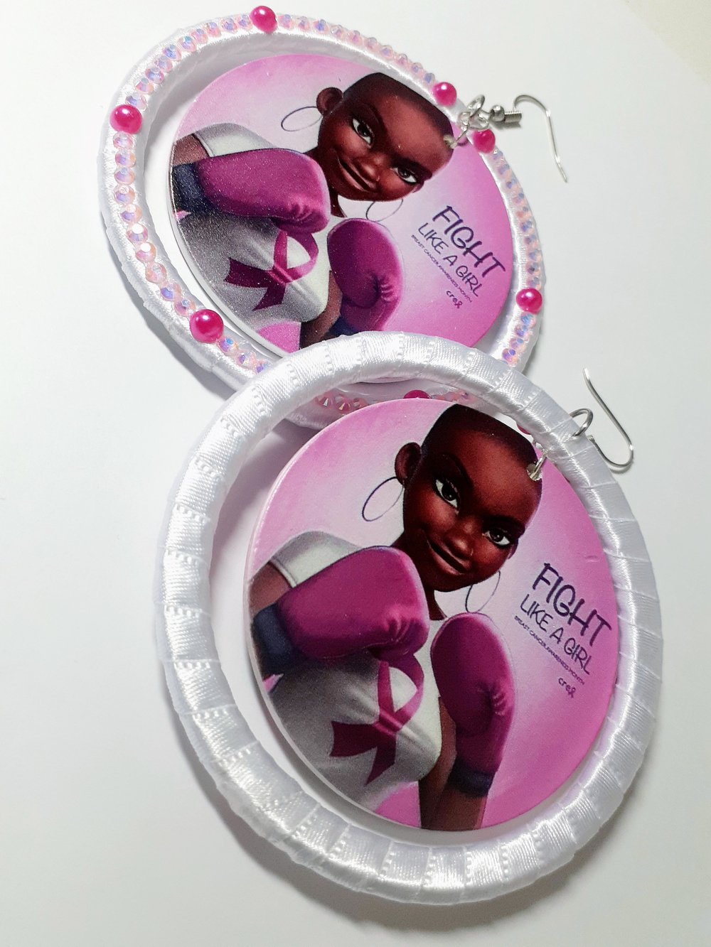 Image of Breast Cancer, Afrocentric, Custom, Statement, Ribbon, Wood Earrings