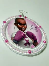 Image 5 of Breast Cancer, Afrocentric, Custom, Statement, Ribbon, Wood Earrings