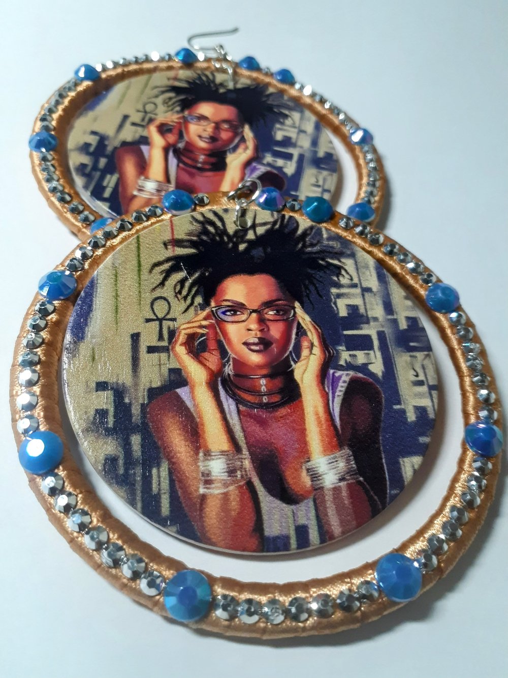 Image of Afrocentric, Melanin, Afrocentric, Black art, Ribbon, Wood earrings