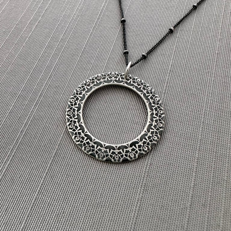 Sterling Silver Lace Open Circle Necklace