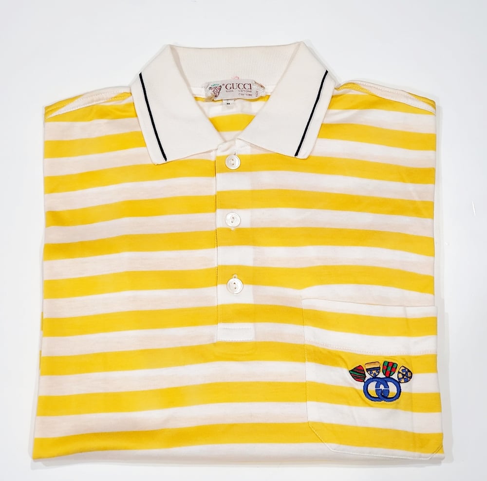 Image of Vtg. Gucci Yellow/White Striped Polo Shirt