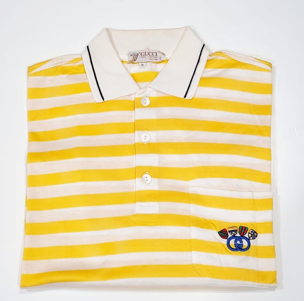 Image of Vtg. Gucci Yellow/White Striped Polo Shirt
