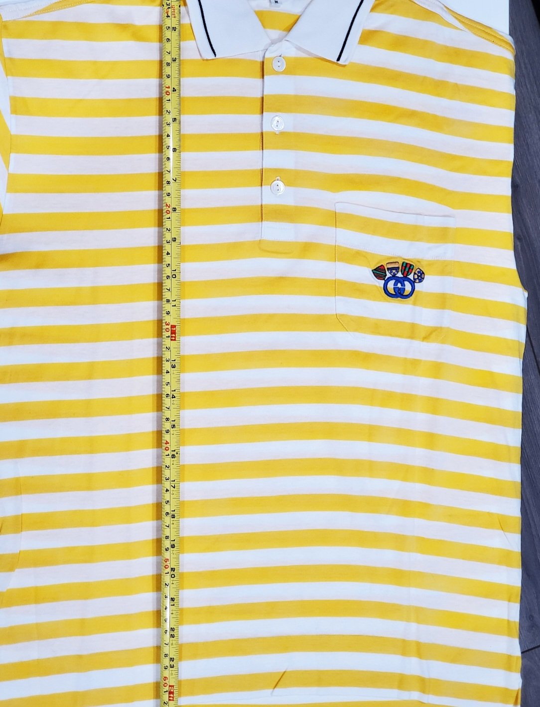 VINTAGE GUCCI FINDS — Vtg. Gucci Yellow/White Striped Polo Shirt