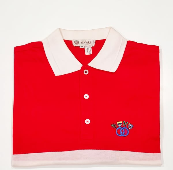 Image of Vtg. Gucci Red/White/Yellow Striped Polo Shirt 