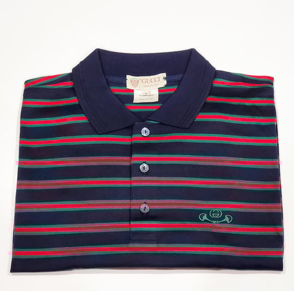 Image of Vtg. Gucci Red/Green/Blue Striped Polo Shirt 