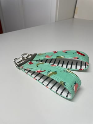 Image of Aqua with Birds fabric key fobs 