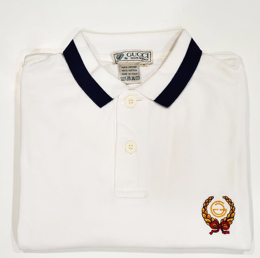Image of Vtg. Gucci White/Navy Blue Polo Shirt 