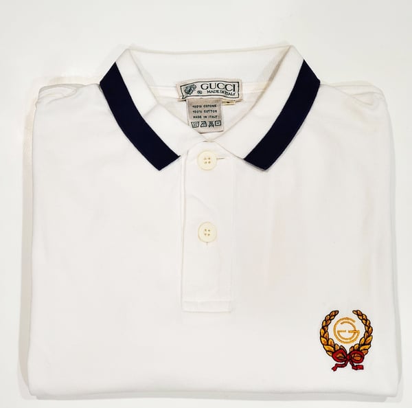 Image of Vtg. Gucci White/Navy Blue Polo Shirt 