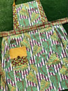 Adult Full  Apron, Bright Green Leaves with Maroon and Navy