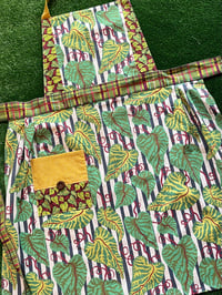 Image 1 of Adult Full  Apron, Bright Green Leaves with Maroon and Navy