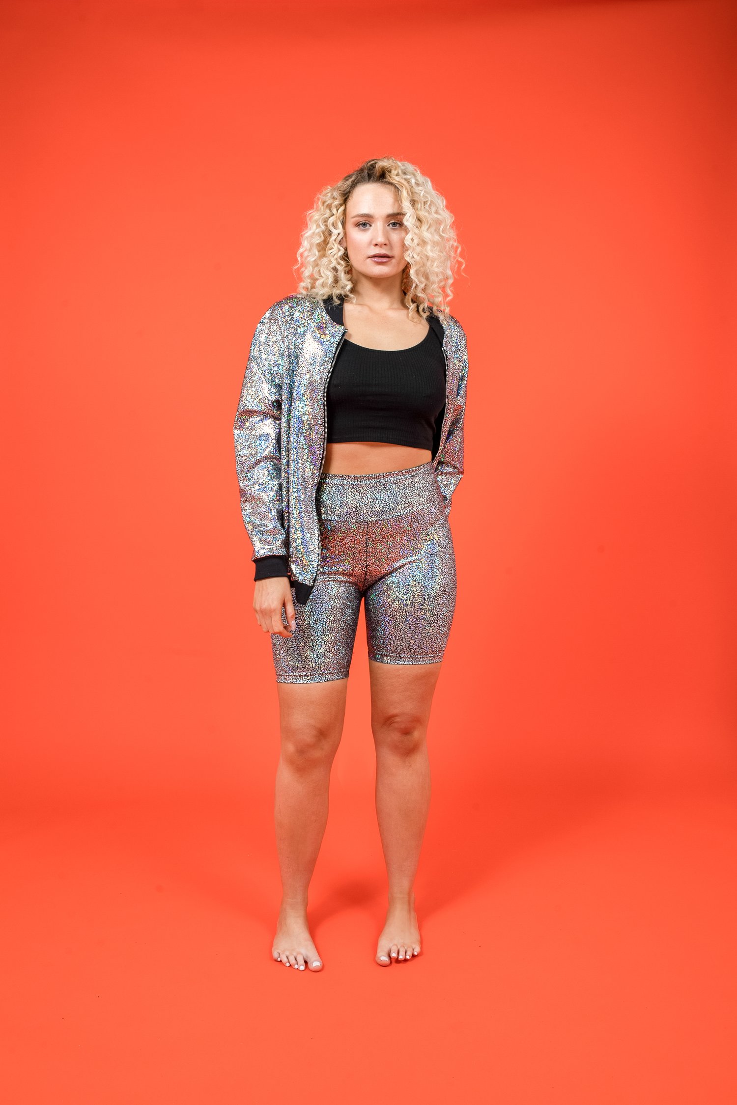 Image of Silver Holographic High Waisted Cycling Shorts / Bike Shorts