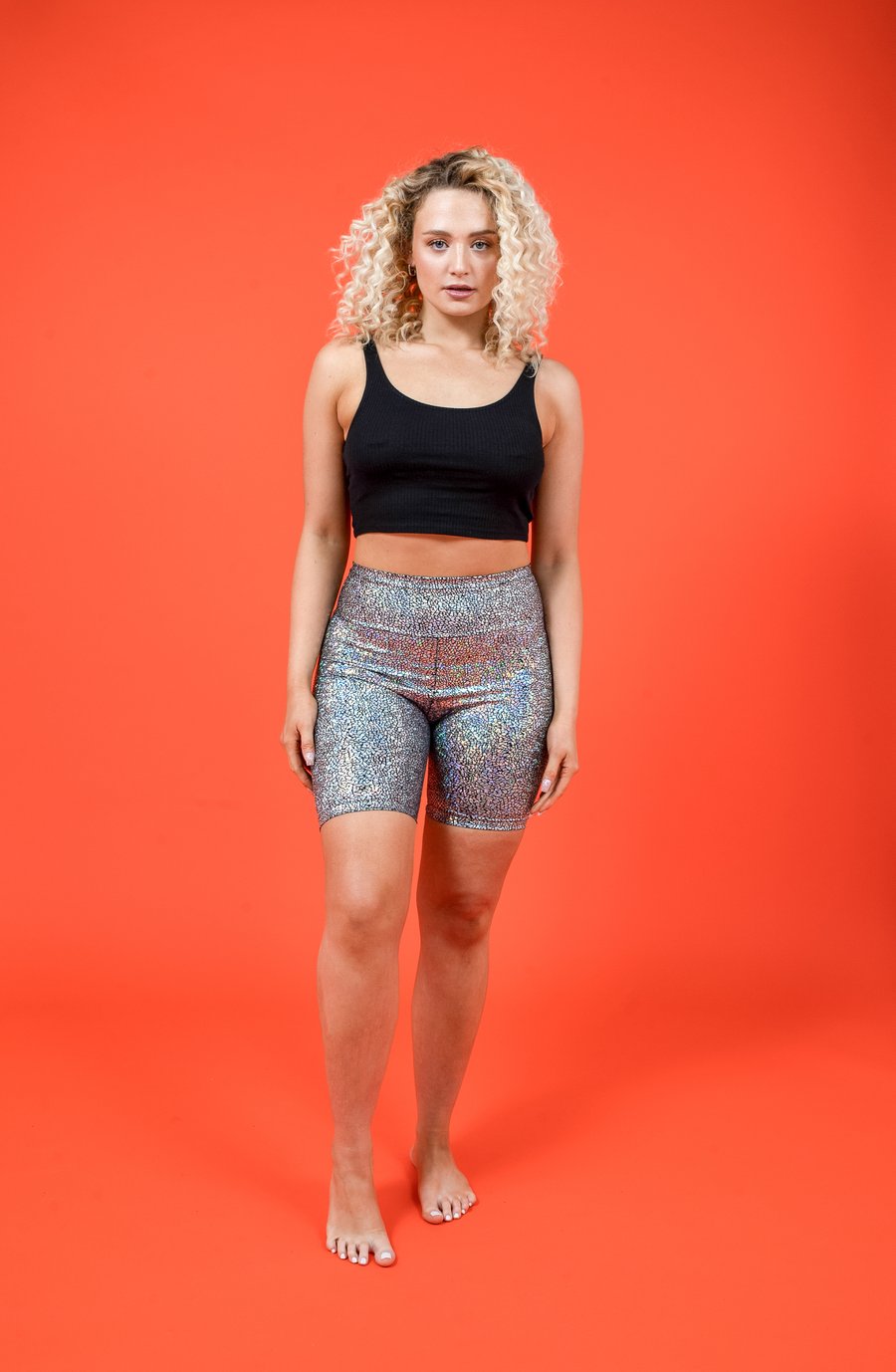 Image of Silver Holographic High Waisted Cycling Shorts / Bike Shorts