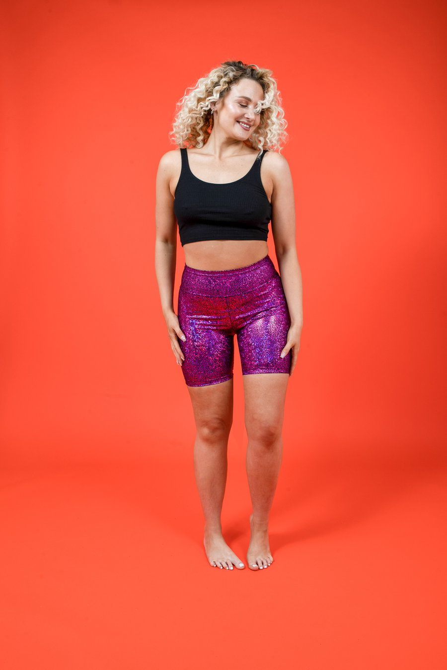 Image of Pink Holographic High Waisted Cycling Shorts / Bike Shorts
