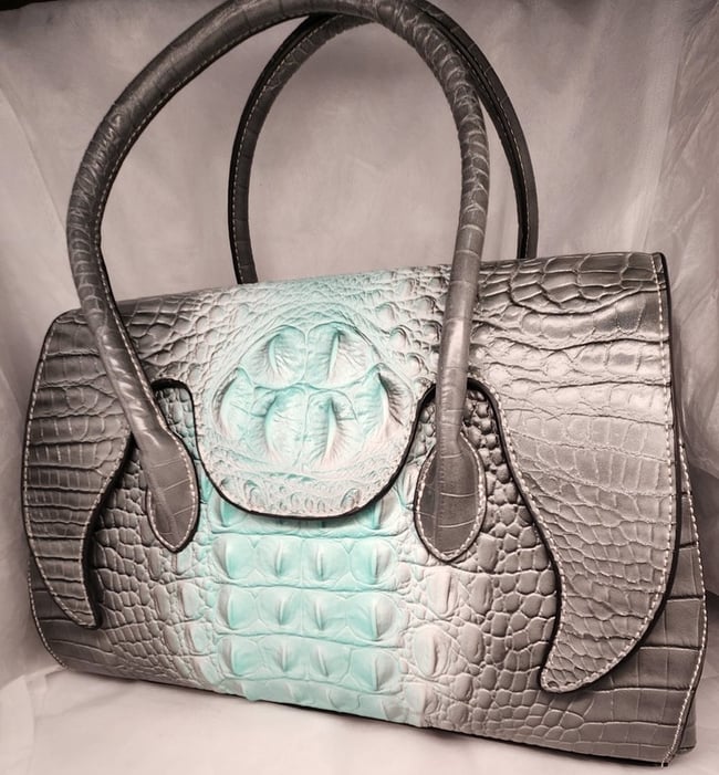Gray and Aqua Croc Print Hand Bag