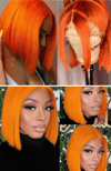 lace frontal bob wig. Color Orange. 