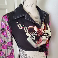 Image 3 of Judas Priest crop top with lipstick print mesh sleeves size XS-S (petite)