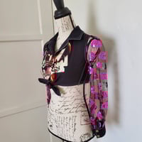 Image 5 of Judas Priest crop top with lipstick print mesh sleeves size XS-S (petite)