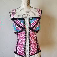 Image 1 of Pink zebra print tank with studs, ruffles, and eyelets