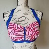 Image 1 of Pink zebra and royal blue bralette with d-rings and chains