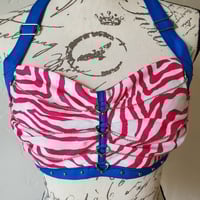 Image 2 of Pink zebra and royal blue bralette with d-rings and chains