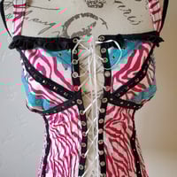 Image 2 of Pink zebra print tank with studs, ruffles, and eyelets