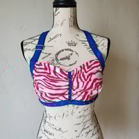 Image 3 of Pink zebra and royal blue bralette with d-rings and chains