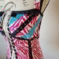 Image 3 of Pink zebra print tank with studs, ruffles, and eyelets