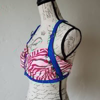Image 5 of Pink zebra and royal blue bralette with d-rings and chains