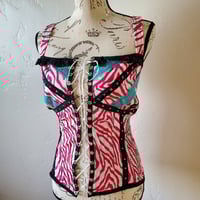 Image 4 of Pink zebra print tank with studs, ruffles, and eyelets