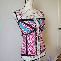 Image 5 of Pink zebra print tank with studs, ruffles, and eyelets