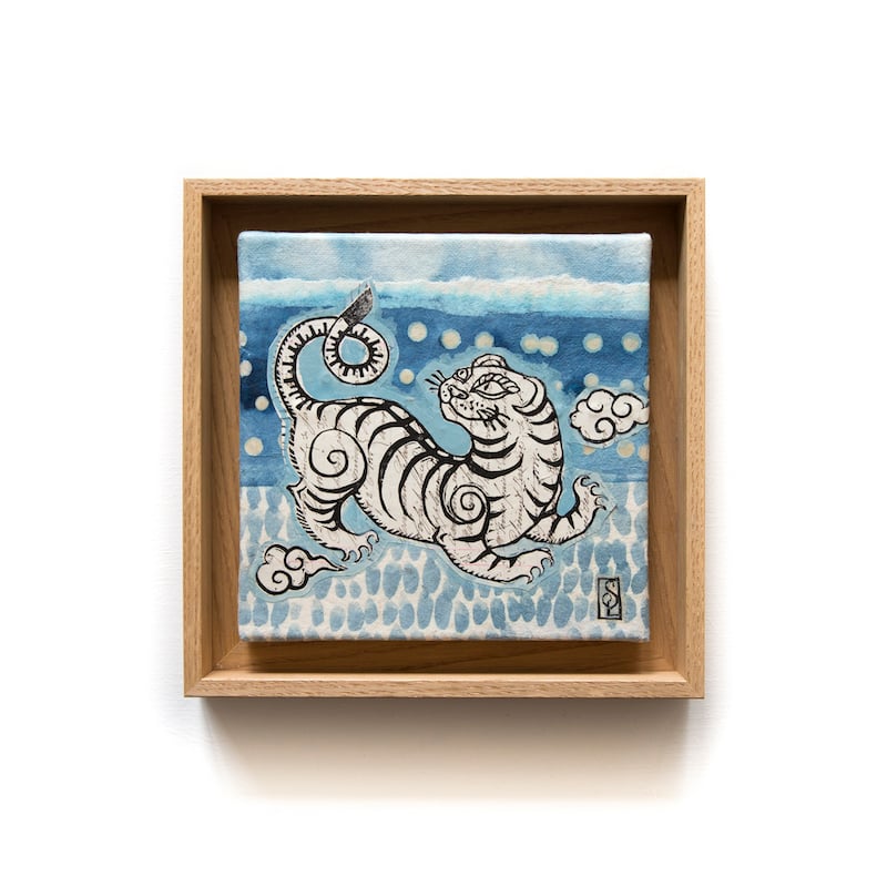 Image of Linogravure - "Tigre d'eau numéro 2" - 20x20 cm