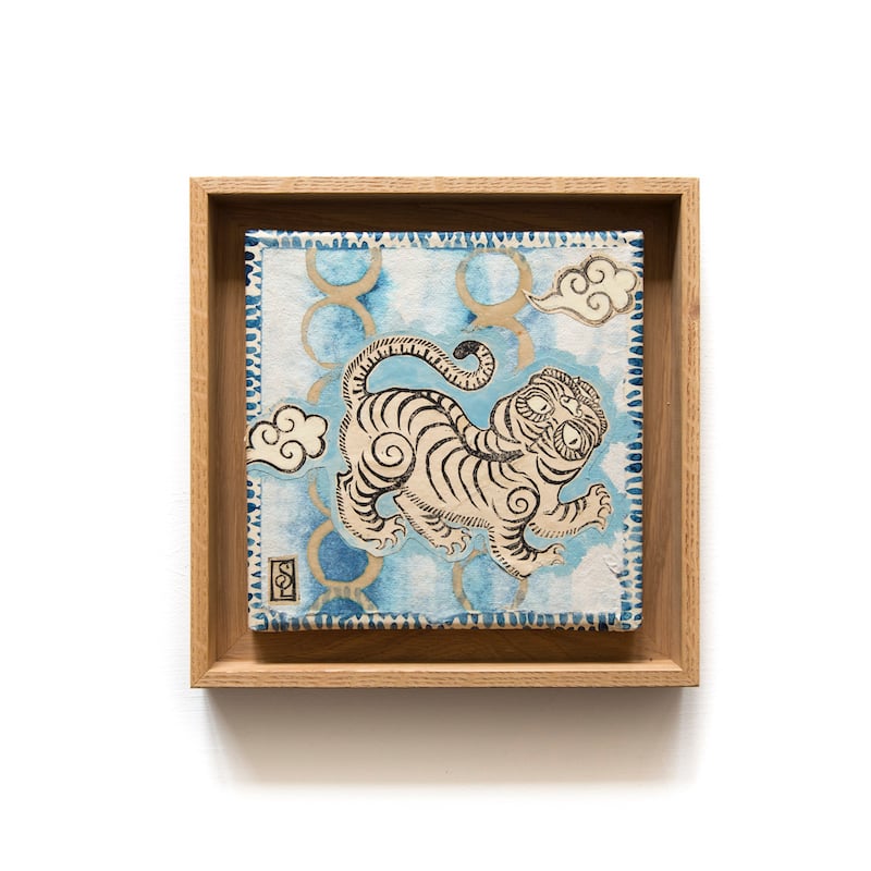 Image of Linogravure - "Tigre d'eau numéro 1" - 20x20 cm