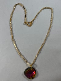 Image 2 of Round rainbow colored crystal pendant necklace