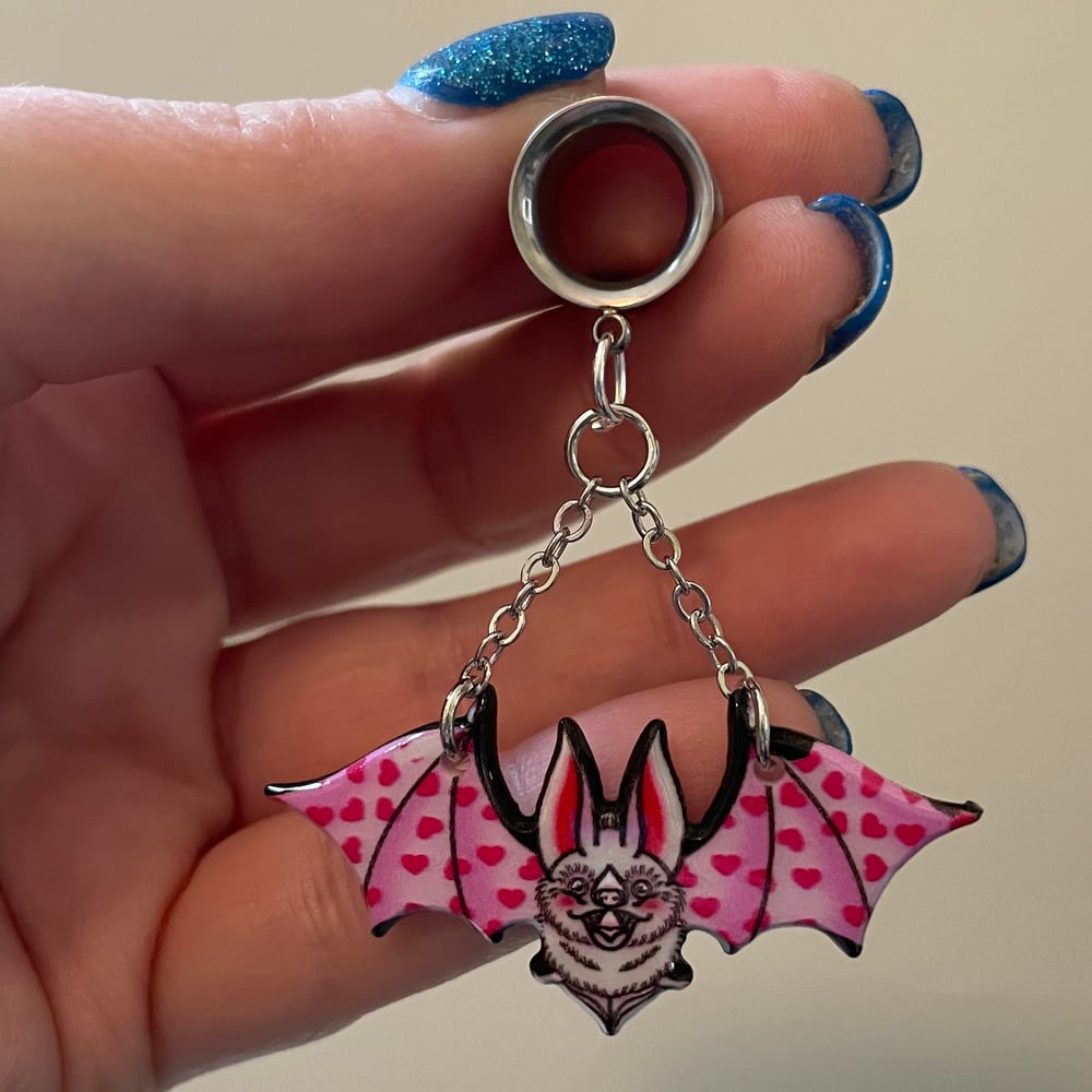 Image of Pink Heart Bat Tunnel Dangles (sizes 2g-2")