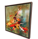 Original Canvas - Koi with Blossoms on Greens/Blues - 60cm x 60cm