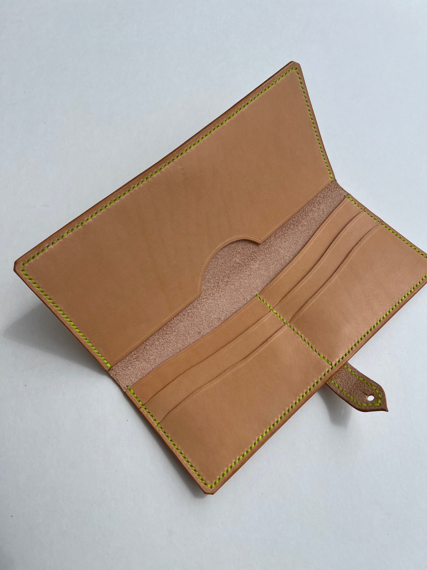 Image of Natural Vachetta Long Wallet (Neon Yellow)