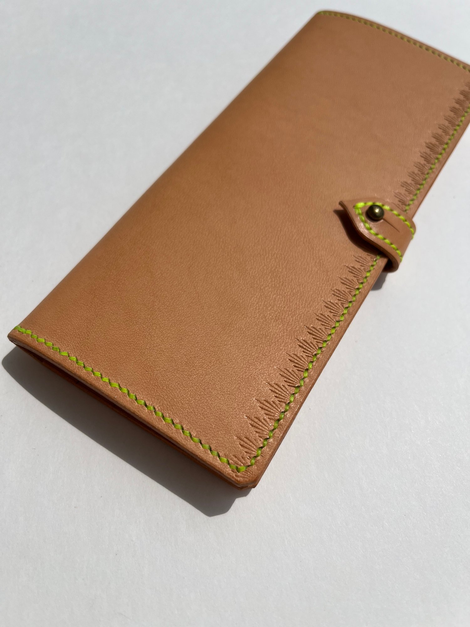 Image of Natural Vachetta Long Wallet (Neon Yellow)