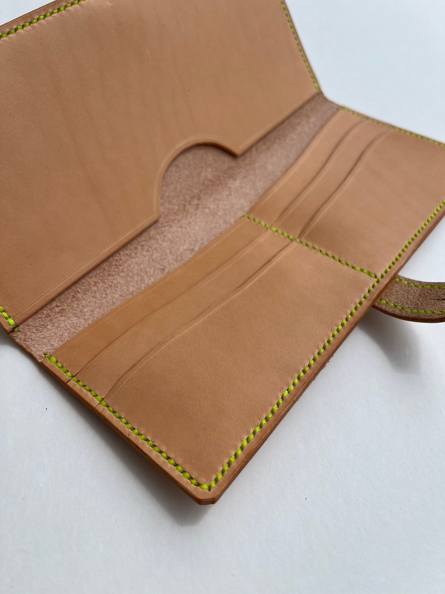 Image of Natural Vachetta Long Wallet (Neon Yellow)