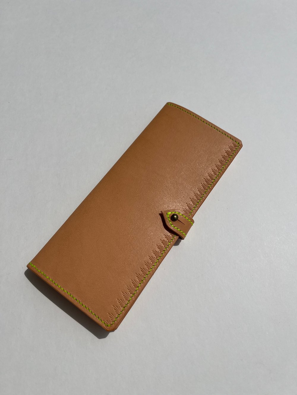 Image of Natural Vachetta Long Wallet (Neon Yellow)